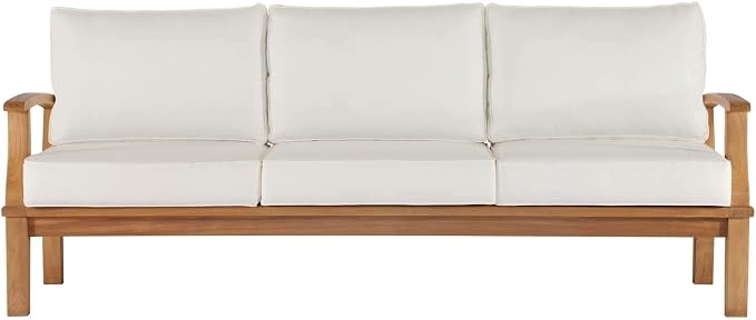 Modway Marina Outdoor Patio Teak Sofa in Natural White - Image 6