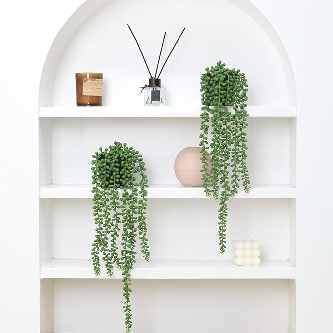 Floweroyal 2pcs Fake Hanging Plants Fake Potted String of Pearls Succulent - Image 5