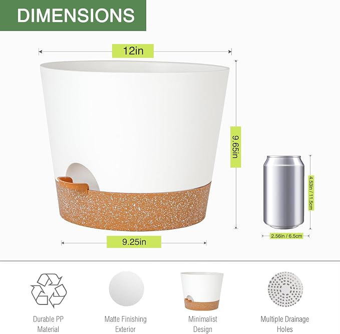 12inch Large Self Watering Plant Pot, Plastic Cylinder Planter - Image 5