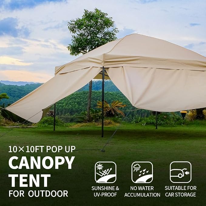 10x10 Pop Up Canopy Tent with 2 Sidewalls, Easy Up Canopy Outdoor Party Sun - Image 2