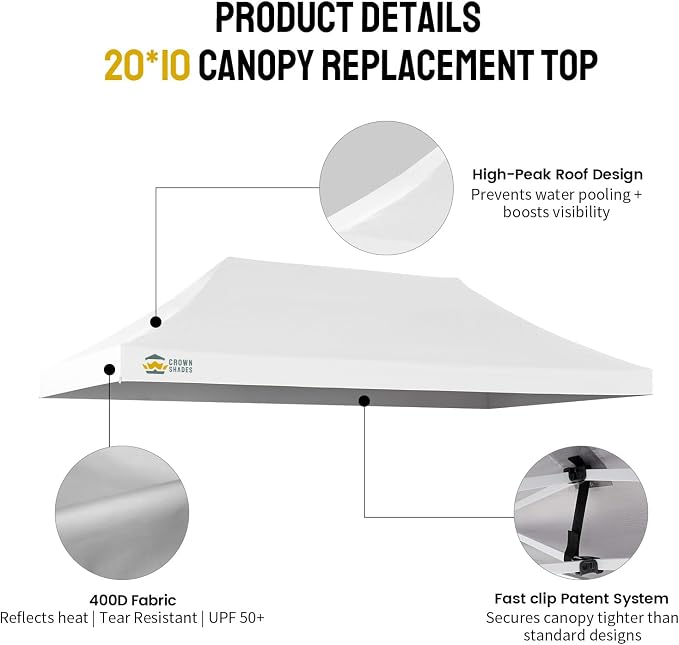 CROWN SHADES 10x20 Canopy Replacement Top - Image 5