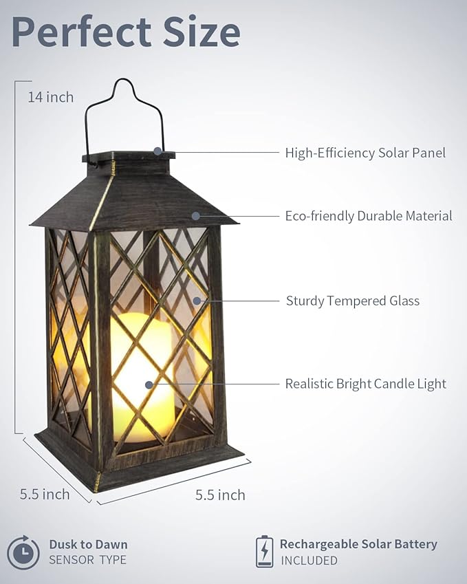 SHYMERY Solar Lantern, Outdoor Garden Hanging Lanterns, 2 Pack 14 Inch Lasts 3X - Image 3