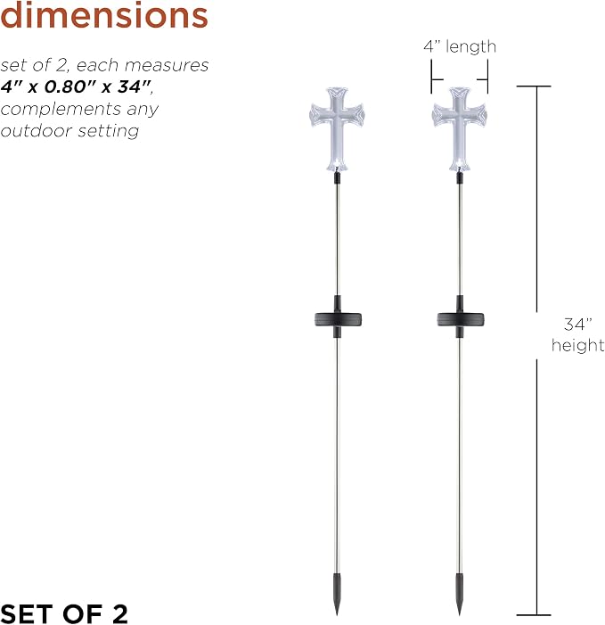 Alpine Corporation 34" Tall Outdoor Solar Powered Cross Pathway Light Stakes - Image 7