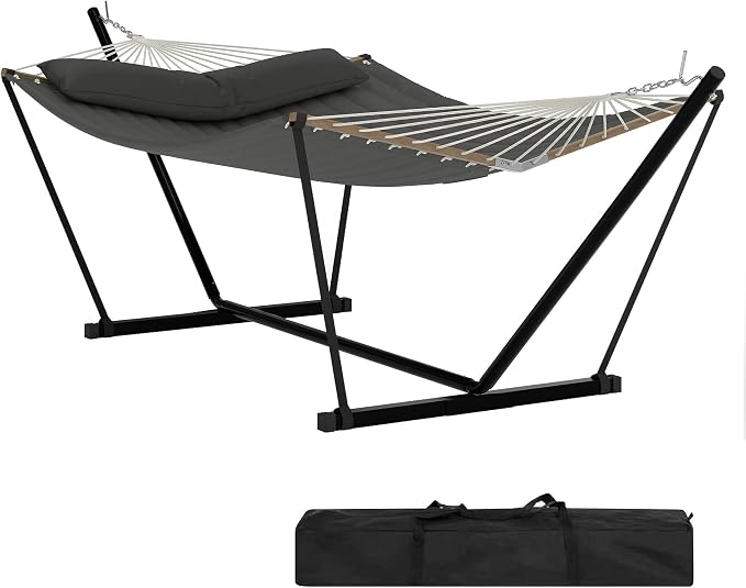 2 Person Double Hammock with Adjustable Steel Stand & Pillow, Heavy Duty by KYBOLT