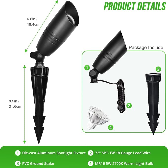 wowlite Landscape Spotlights Outdoor, 12V Low Voltage Landscape Lighting Fixture - Image 8