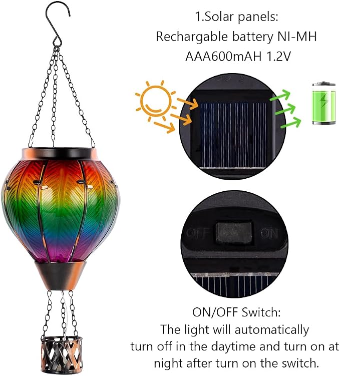 Starsoul 2PCS Hot Air Balloon Solar Lantern Colorful Solar Hot Air Balloon - Image 5