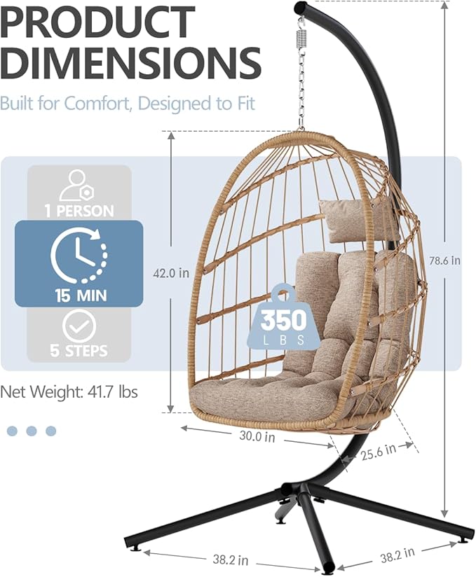 SWITTE Egg Chair Outdoor with Stand, Indoor Wicker Hanging Egg Swing Chair with - Image 3