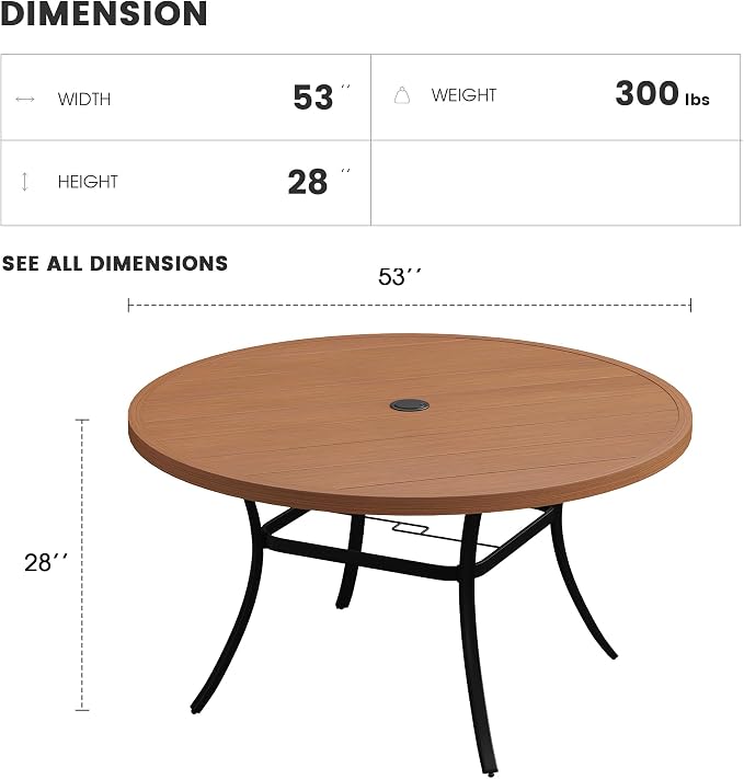 Patio Dining Table for 6-8, Round Metal Outdoor Table - Image 3