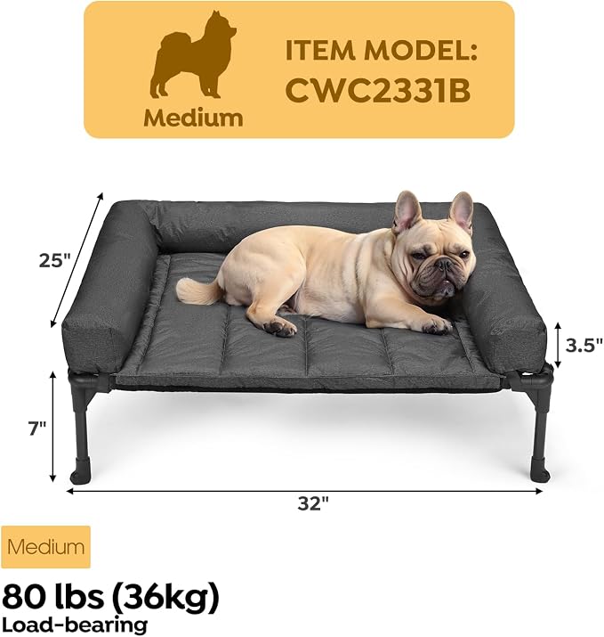 Veehoo Cooling Elevated Dog Bed Add Removable Waterproof Bolster Cushion Mat - Image 2