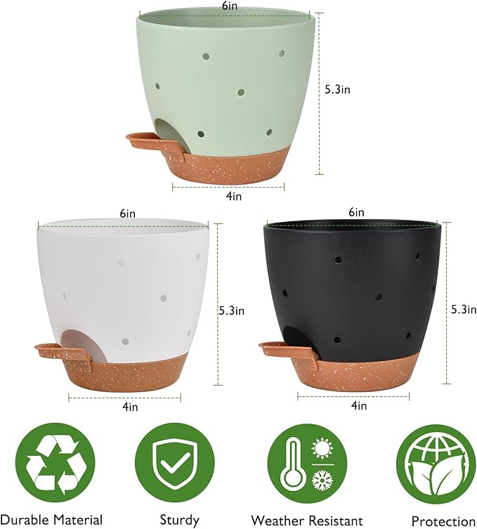 6 Inch Orchid Pots with Holes, 3 Pack Self Watering Planters - Image 4