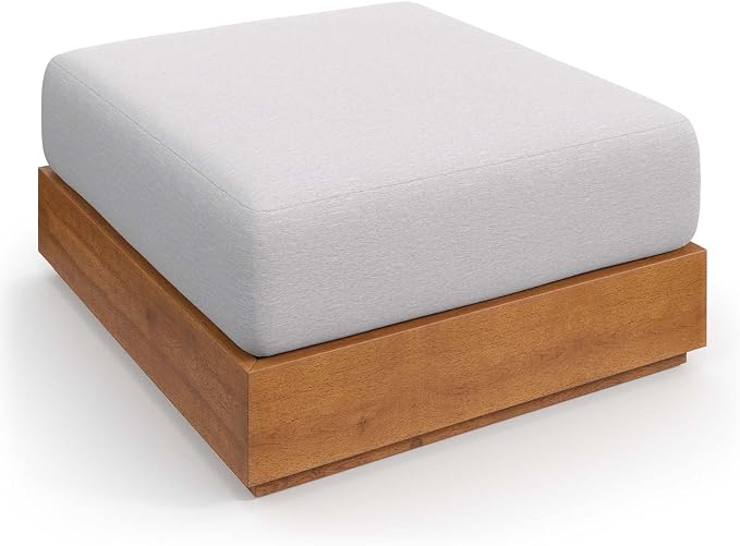 Modway Tahoe Acacia Wood Outdoor Ottoman in Natural Light Gray - Image 4