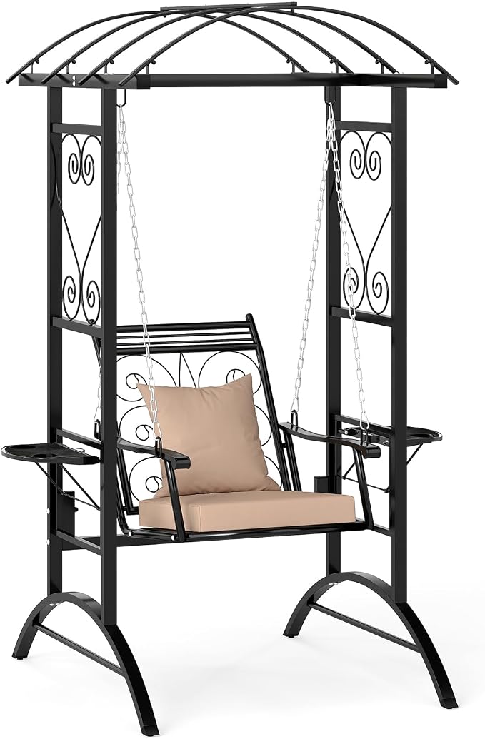 Tangkula Porch Swing with Stand, Outdoor Patio Swing with Heavy-Duty Metal Frame by TANGKULA