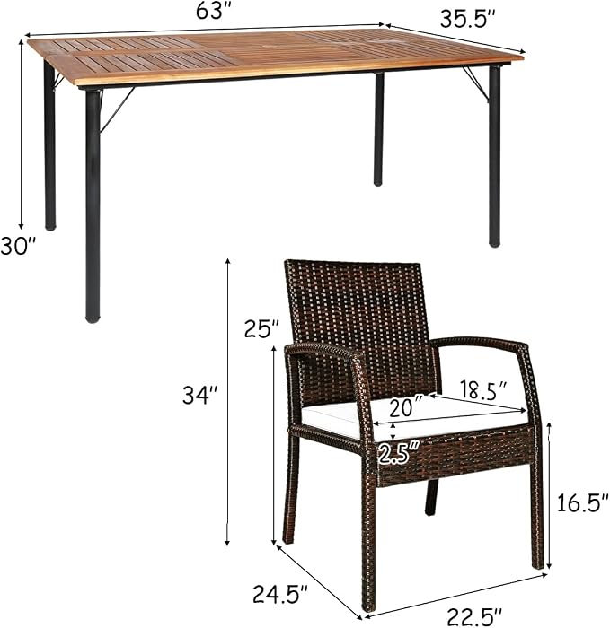 Tangkula 7 Pieces Patio Dining Set, Acacia Wood Wicker Dining Furniture Set - Image 5
