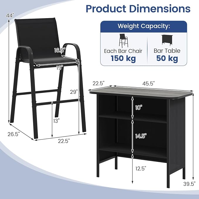 Tangkula 3 Piece Outdoor Bar Set, Patio Bar Height Table & Armchairs - Image 4