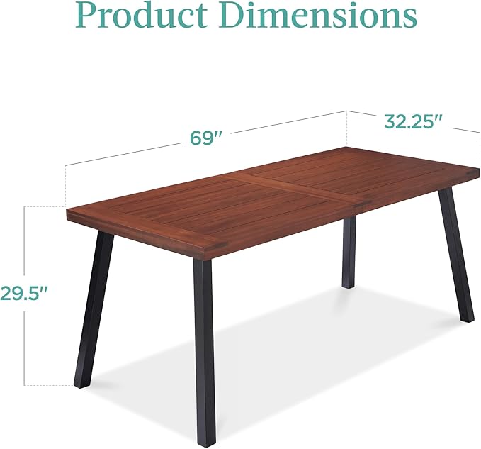 Best Choice Products 6-Person Indoor Outdoor Acacia Wood Dining Table, Picnic - Image 2