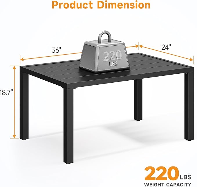 ONBRILL Outdoor Metal Coffee Table, 36 Inch Patio Black Coffee Table - Image 3