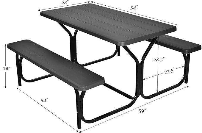 Giantex Picnic Bench Set Outdoor Camping All Weather Metal Base Wood-Like - Image 3