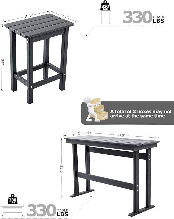 3 Piece HDPE Outdoor Bar Height Table and Chairs Set of 2 Includes High Top - Image 6