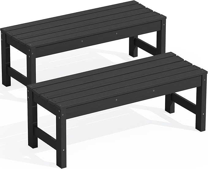 SERWALL 47 Inches Outdoor Bench Set of 2, All Weather HDPE Backless Bench by SERWALL