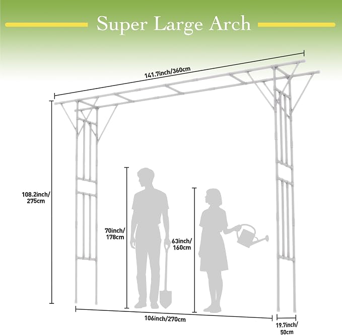 Flat Top Garden Arch Trellis 11FT x 9FT, Super Large Arbor Trellis - Image 2
