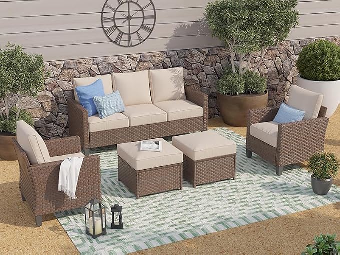 SUNSITT Outdoor Patio Ottoman Set of 2, All Weather Rattan Outdoor Ottoman Set - Image 6