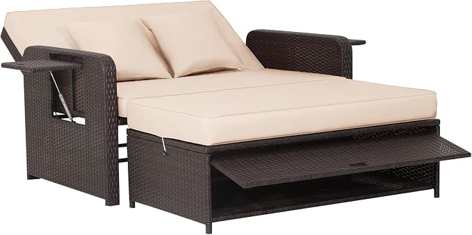 COSTWAY Patio Rattan Daybed by COSTWAY
