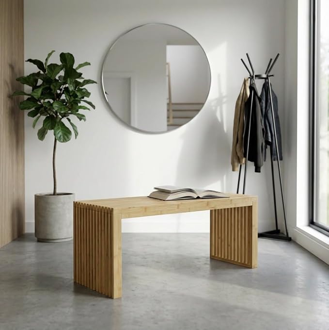 Bamboo Natural 36 inch Wooden Bench, Small Wood Benches - Image 8