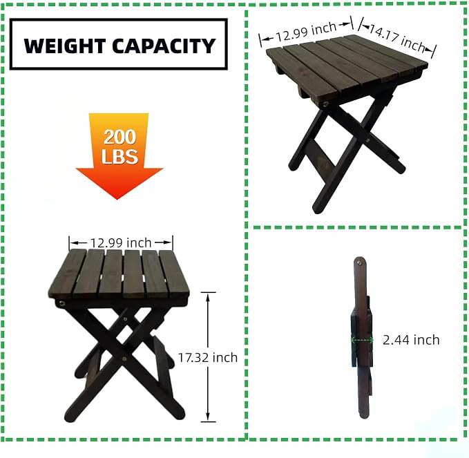Outdoor Side Table, No Assembly Folding Wooden End Table - Image 3