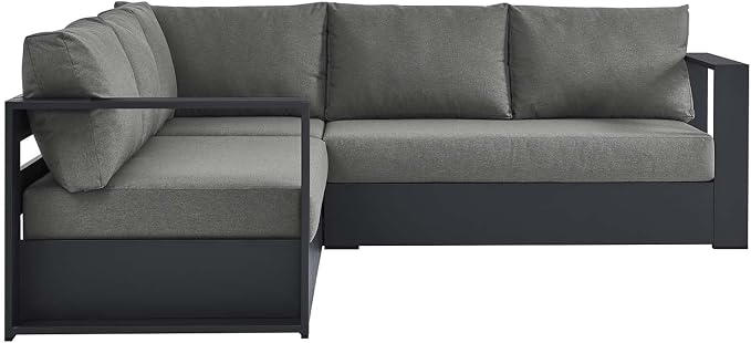 Modway Tahoe Aluminum 3-Piece Outdoor Patio Furniture Gray Charcoal, Modular - Image 3