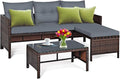 Tangkula Patio Corner Sofa Set 3 Piece, Outdoor Rattan Sofa Set, Includes by TANGKULA