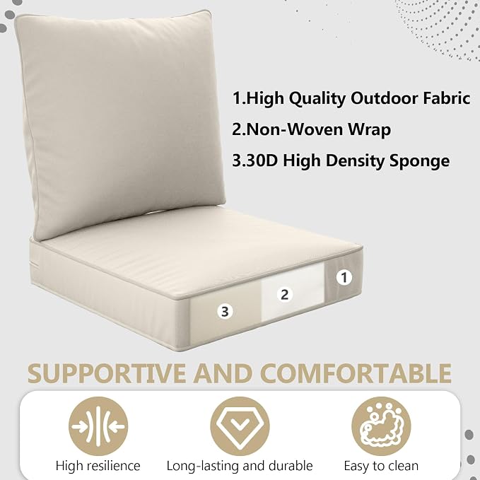 22" x 22" x 6" Outdoor Deep Seat Cushions Set - Image 5