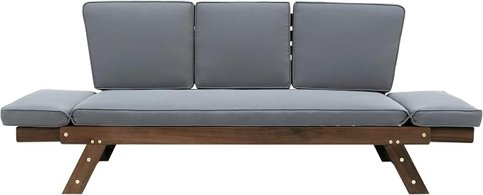 Merax Patio Sofa, Outdoor Adjustable Wooden Daybed, Chaise Lounge - Image 9