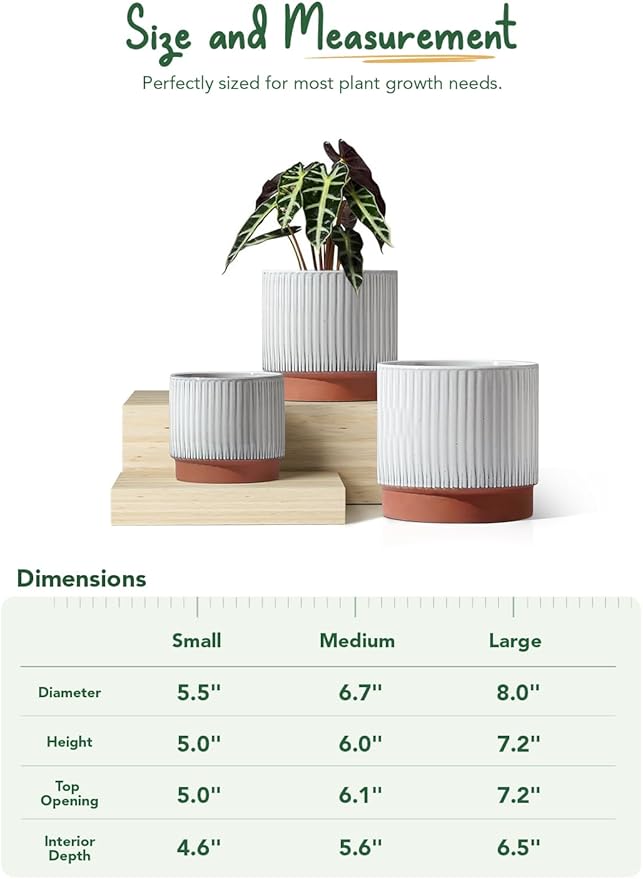 LE TAUCI Ceramic Pots for Plants, 8+6.7+5.5 Inch Plant Pots Indoor, Flower Pot - Image 5