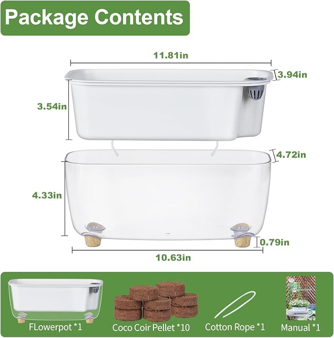 Self Watering Planter with Coco Coir Pellets, 11.8 Inch Plastic Rectangular - Image 2