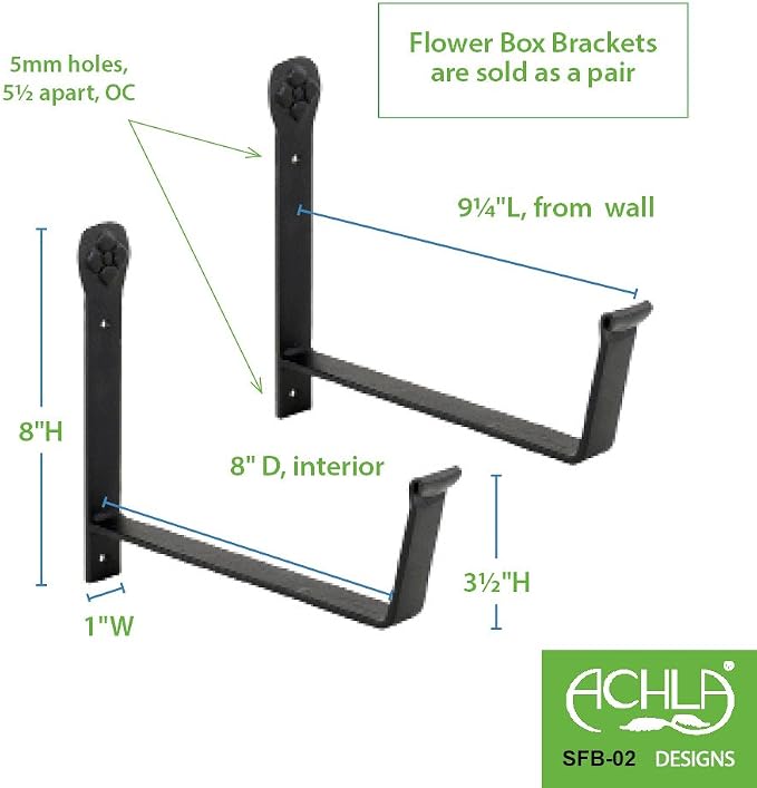 Achla Designs SFB-02 Wall-Mount, 8 inch Flower Window Box Planter Brackets - Image 2