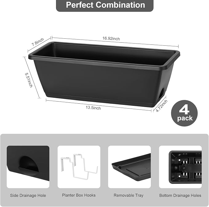 smusei Railing Planter Box 4 Pack Window Boxes Planters - Image 4