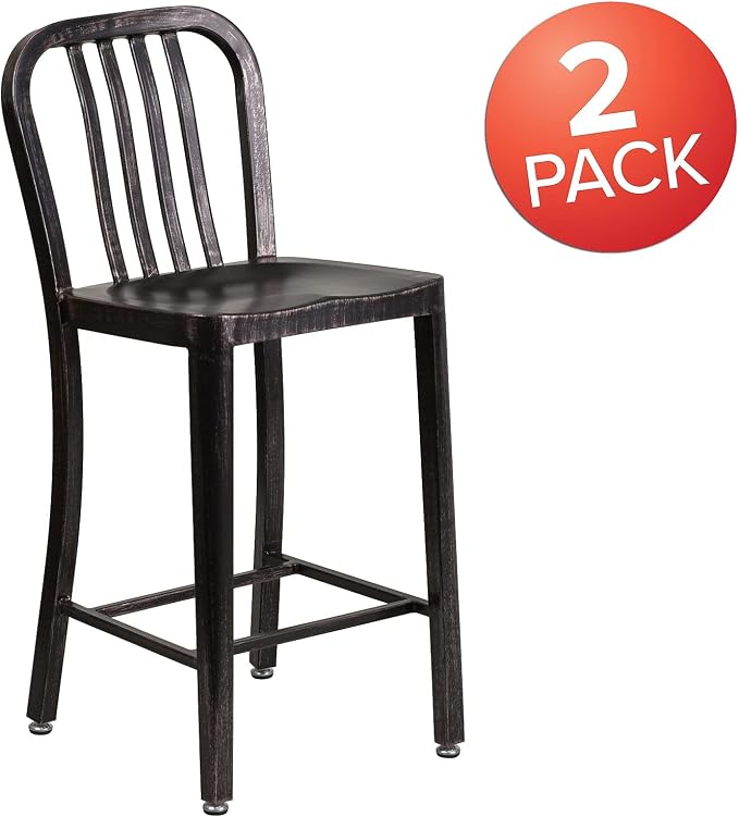 Flash Furniture Commercial Grade 24" High Black-Antique Gold Metal - Image 4