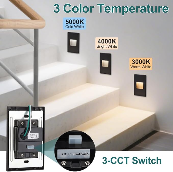 kadision Vertical LED Step Light 120V, 3000K/4000K/5000K Adjustable, 3.5W 175lm - Image 2