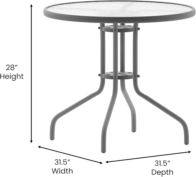 Flash Furniture Bellamy 31.5'' Round Indoor/Outdoor Tempered Glass Metal Frame - Image 3