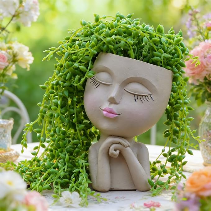 Face Head Planter, Funny Heads Plant Pots, Cute Girl Faces Plant Pot, by LovTocTic