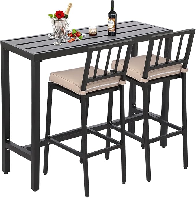 Outdoor Bar Chairs & Table, Metal Patio Bar Set, 3 Piece by Unknown