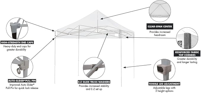 E-Z UP Ambassador Instant Pop Up Canopy Tent, Roller Bag and 4 Piece Spike Set - Image 6