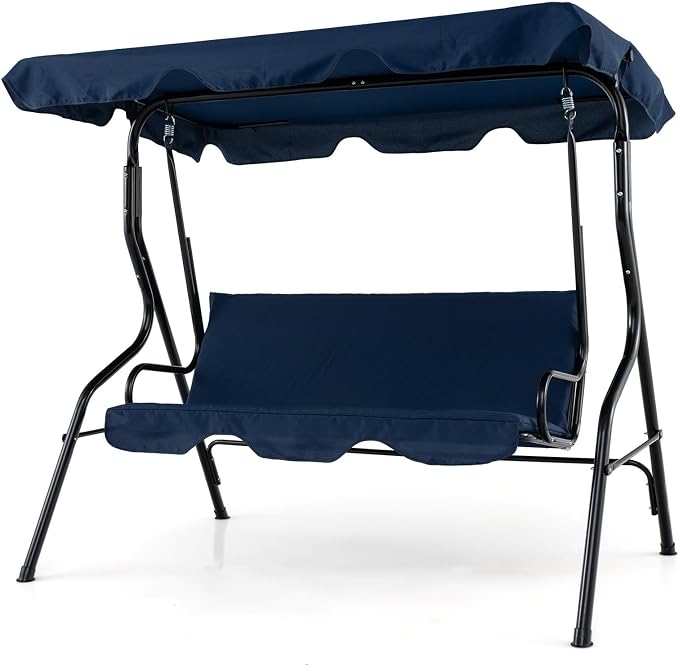 Porch Swing Outdoor, 3 Person Patio Swing w/Removable Cushion, Stand & by DREAMADE