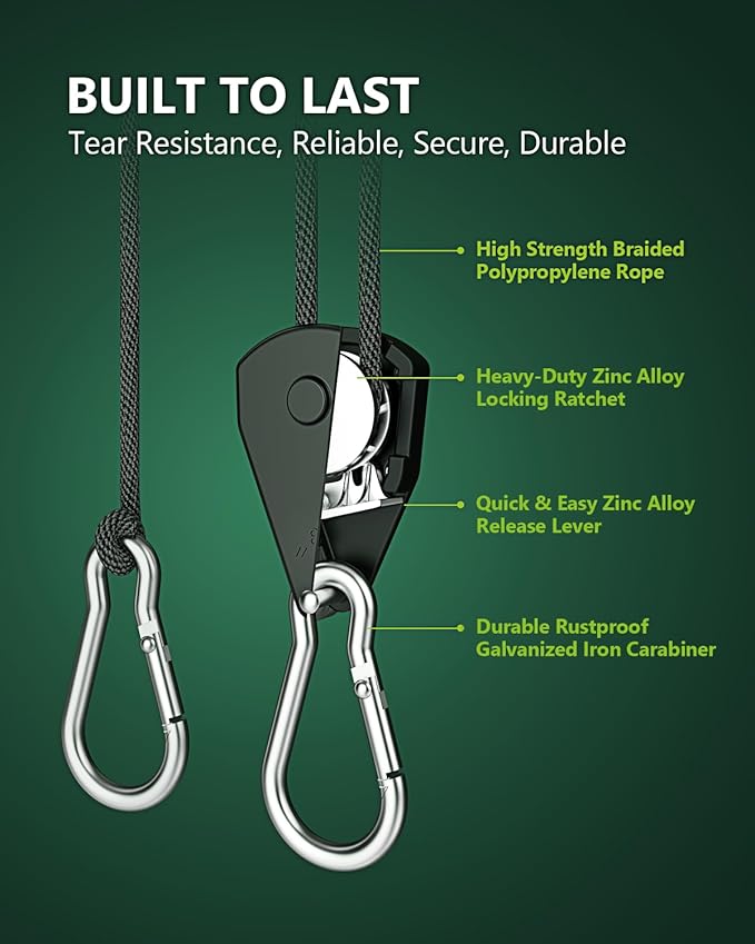2-Pack 1/8” Adjustable Rope Hanger, Heavy Duty Ratchet Tie Down Strap - Image 3