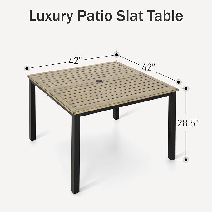 PHI VILLA Outdoor Patio Table, Square Metal Steel Slat Table - Image 2