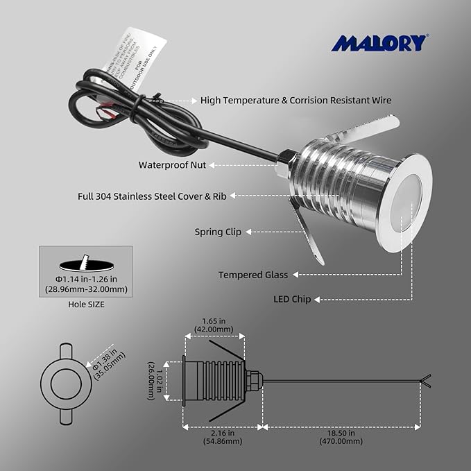 Low Voltage Deck Light 6-Pack, 1W 80 Lumens Landscape Lighting, φ35 mm Recessed - Image 5