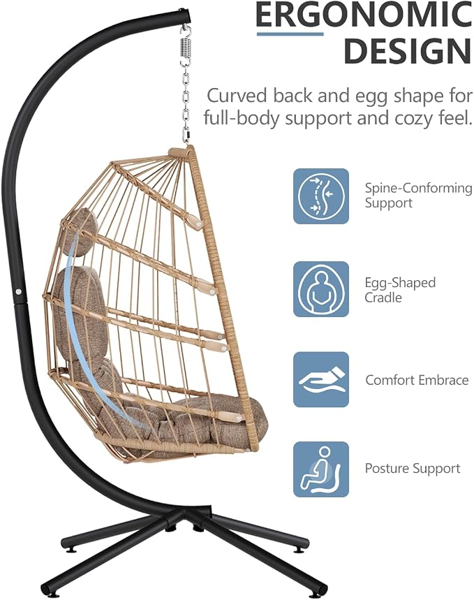 SWITTE Egg Chair Outdoor with Stand, Indoor Wicker Hanging Egg Swing Chair with - Image 7