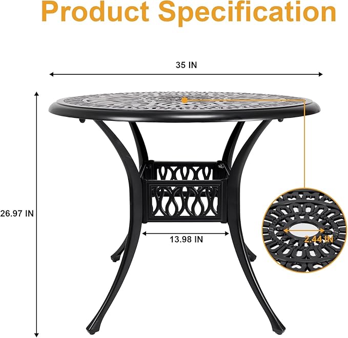 35" Outdoor Dining Table, Cast Aluminum Patio Bistro Table - Image 3