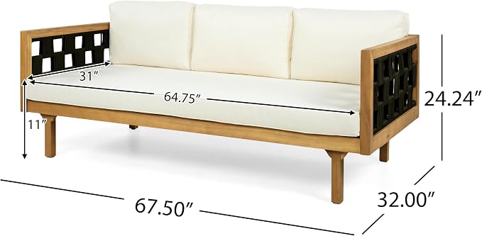 Merax 2 Piece Acacia Wood Outdoor Conversation Set, 3-Seater Outdoor Daybed Sofa - Image 4