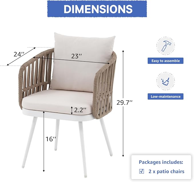 SUNSITT Patio Dining Chairs Set of 2, Outdoor Metal Dining Chairs - Image 2